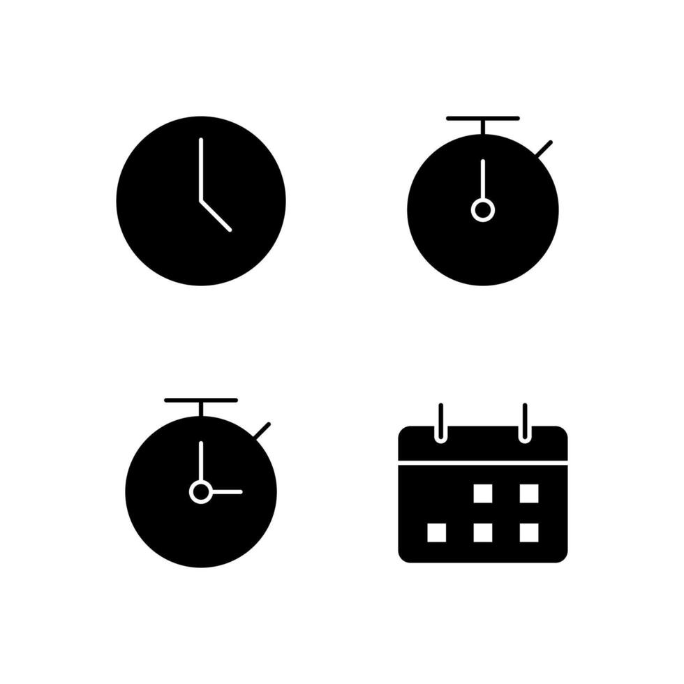 Clock Timer Stopwatch and Calendar Solid Icon Set for Modern Web System vector