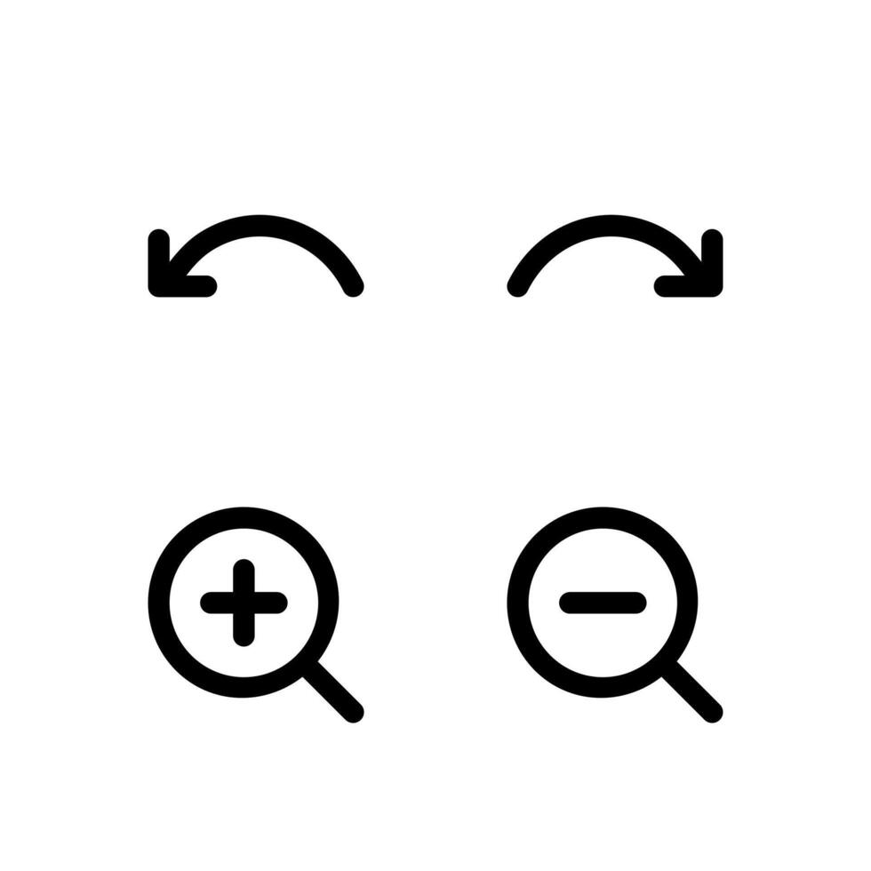 Undo Redo Zoom In and Zoom Out Solid Icon Set for App User Experience UI vector