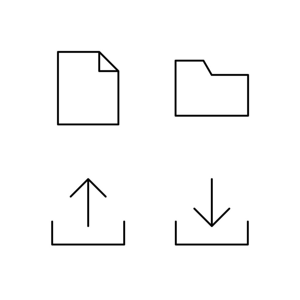 File Folder Upload and Download Line Icon Set for Mobile Application vector
