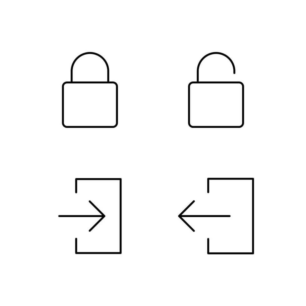 Lock Unlock Login and Logout Line Icon Set for Web Dashboard Interface vector