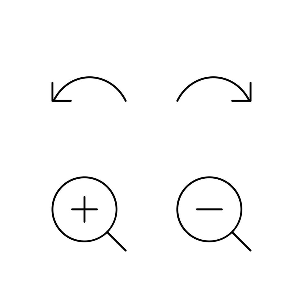 Undo Redo Zoom In and Zoom Out Line Icon Set for Modern Web System vector