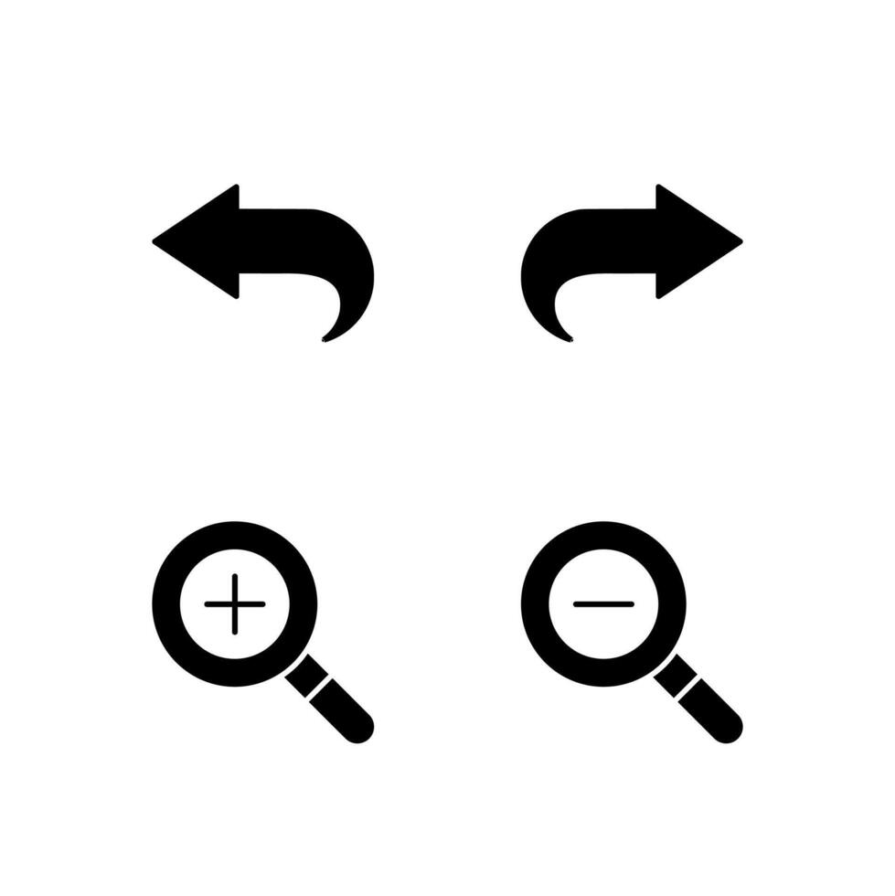 Undo Redo Zoom In and Zoom Out Solid Icon Set for Digital Platform Design vector