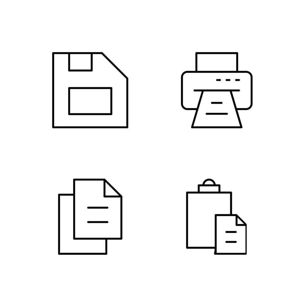 Save Print Copy and Paste Line Icon Set for Digital Platform Design vector