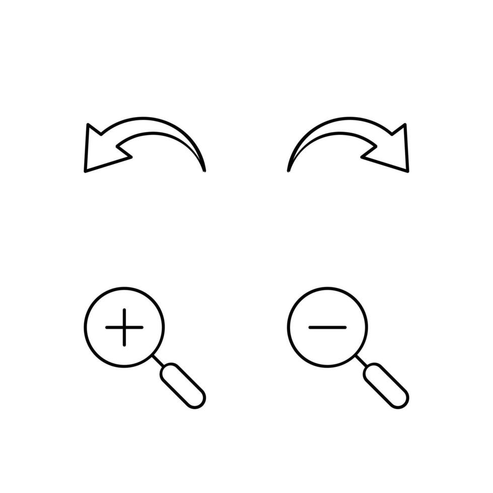 deshacer rehacer enfocar en y enfocar fuera línea icono conjunto para digital plataforma diseño vector