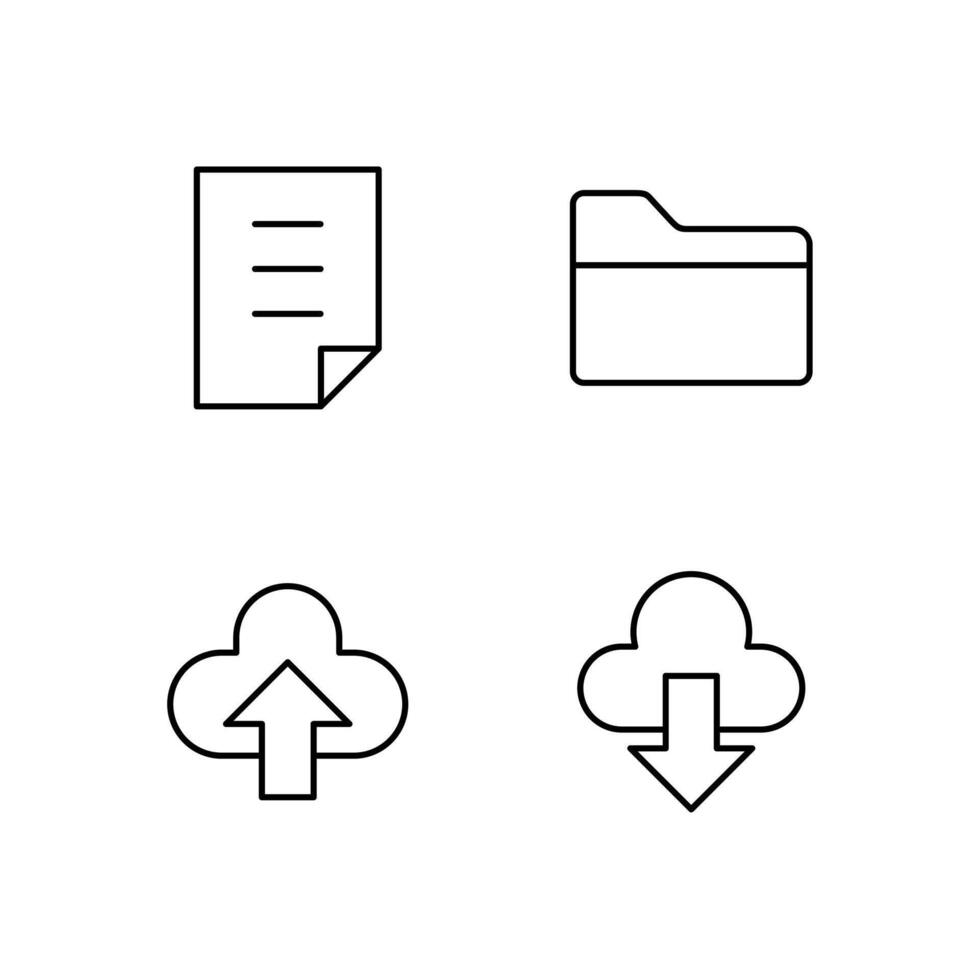 File Folder Upload and Download Line Icon Set for Web Dashboard Interface vector