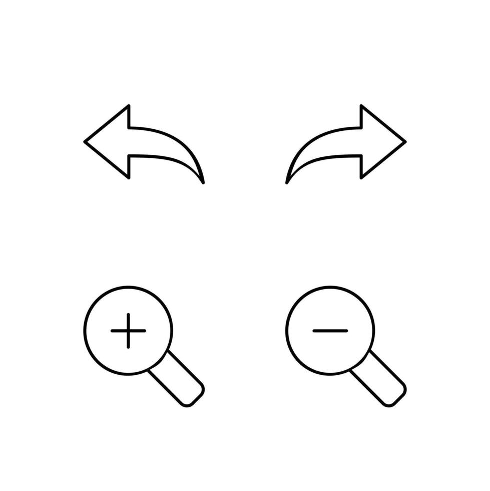 Undo Redo Zoom In and Zoom Out Line Icon Set for Web Dashboard Interface vector