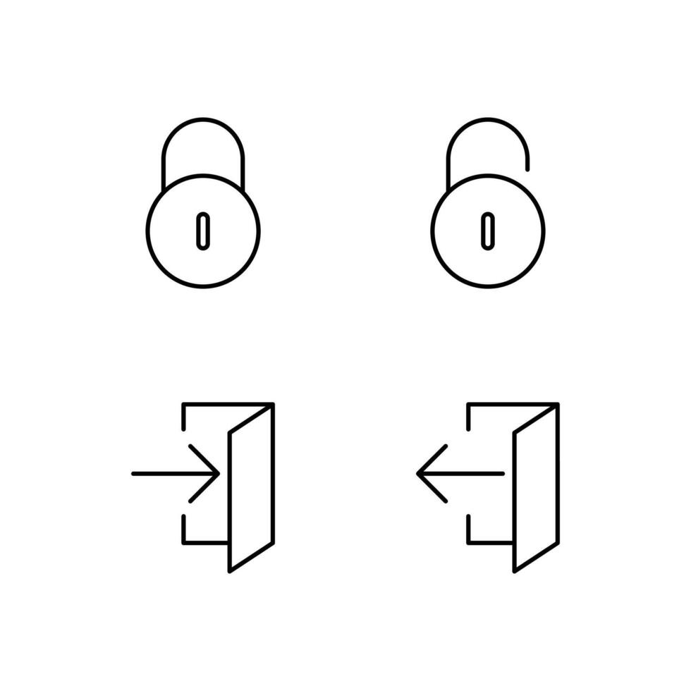 Lock Unlock Login and Logout Line Icon Set for Modern Web System vector