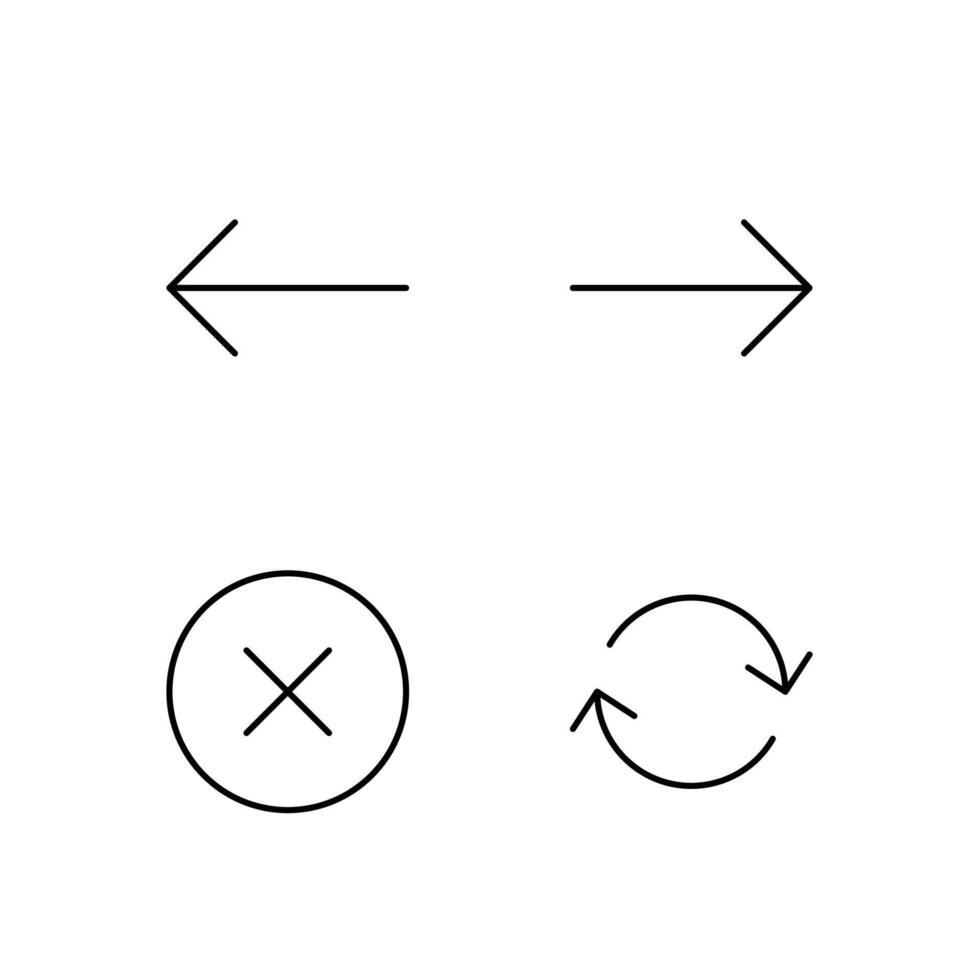 Back Forward Close and Refresh Line Icon Set for Web Dashboard Interface vector