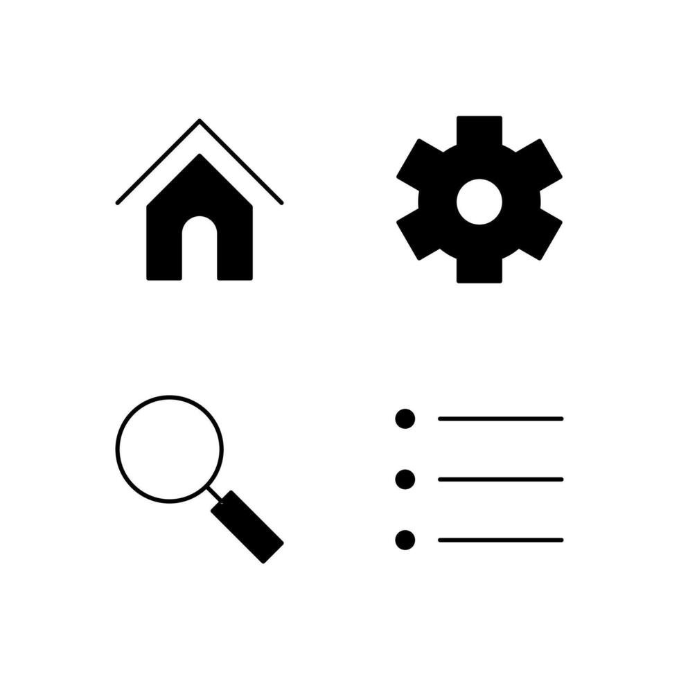 Home Settings Search and Menu Solid Icon Set for Web Dashboard Interface vector