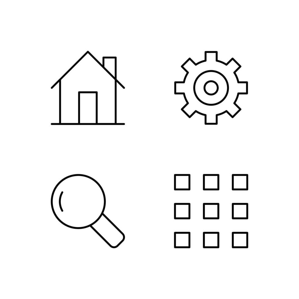 Home Settings Search and Menu Line Icon Set for App User Interface Design vector