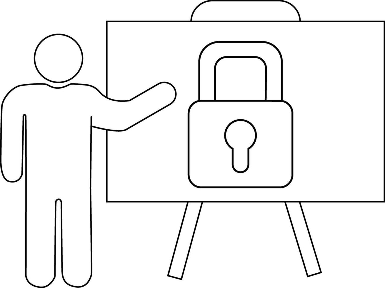 icon of a person presenting on a board and a padlock icon with a white background vector