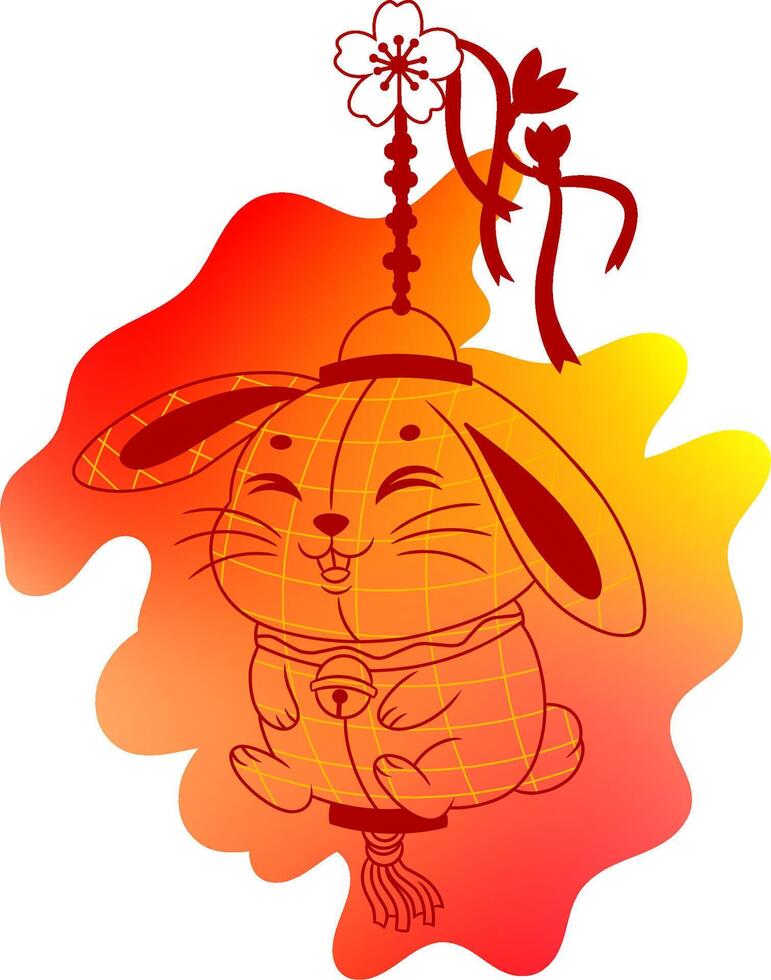 illustration of the Mid autumn festival, featuring a sketch style design of a Moon Rabbit lantern with a fluid, decorative shape. The overall color palette is a warm autumnal gradient. vector