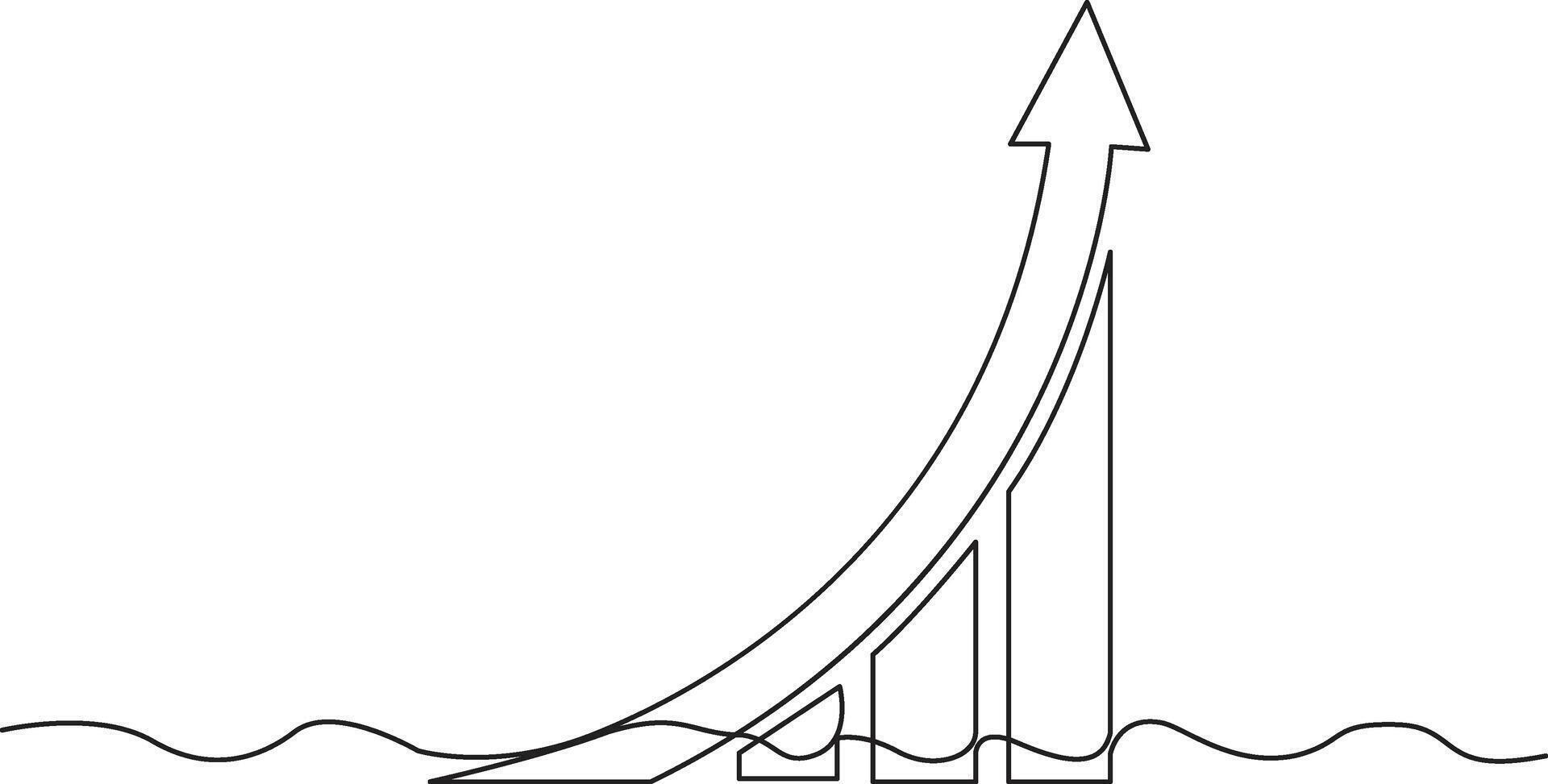 A line drawing of a rising graph with an arrow pointing upwards. vector