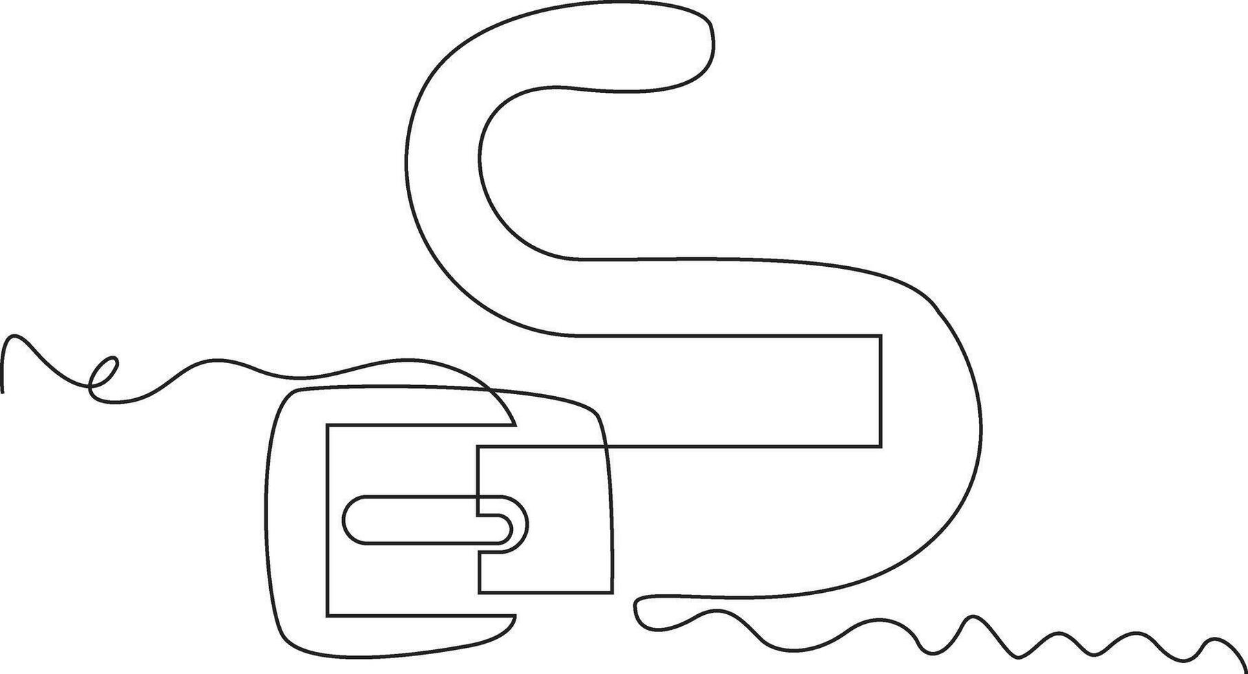 A minimalist continuous line drawing in black on a white background. The single line creates an abstract composition with both smooth curves and sharp, geometric angles. vector