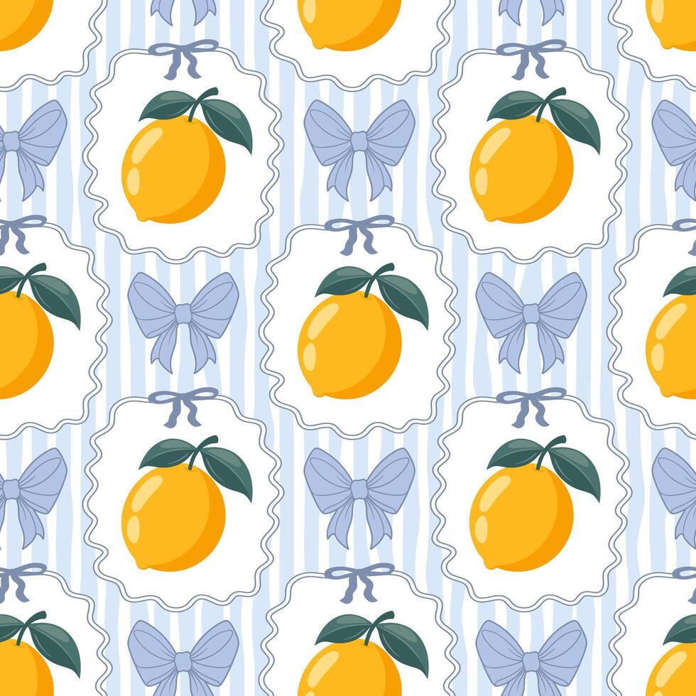 Lemon and bow themed pattern design vector