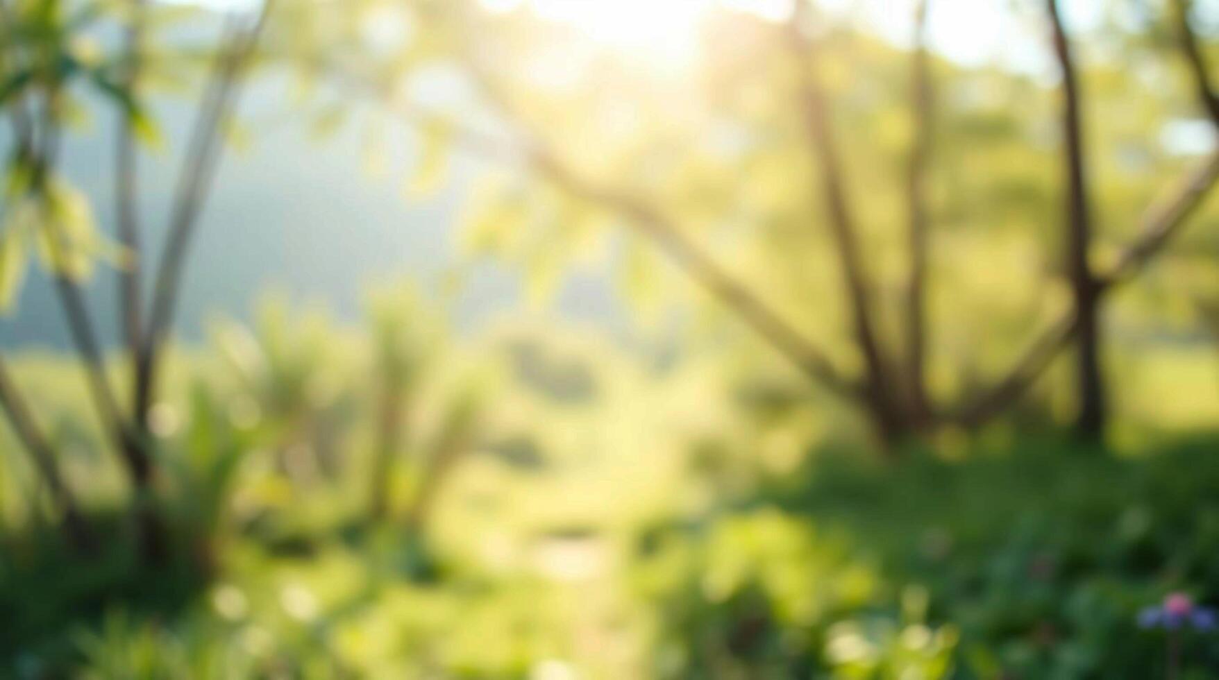 A blurry image of a path through a field with trees photo
