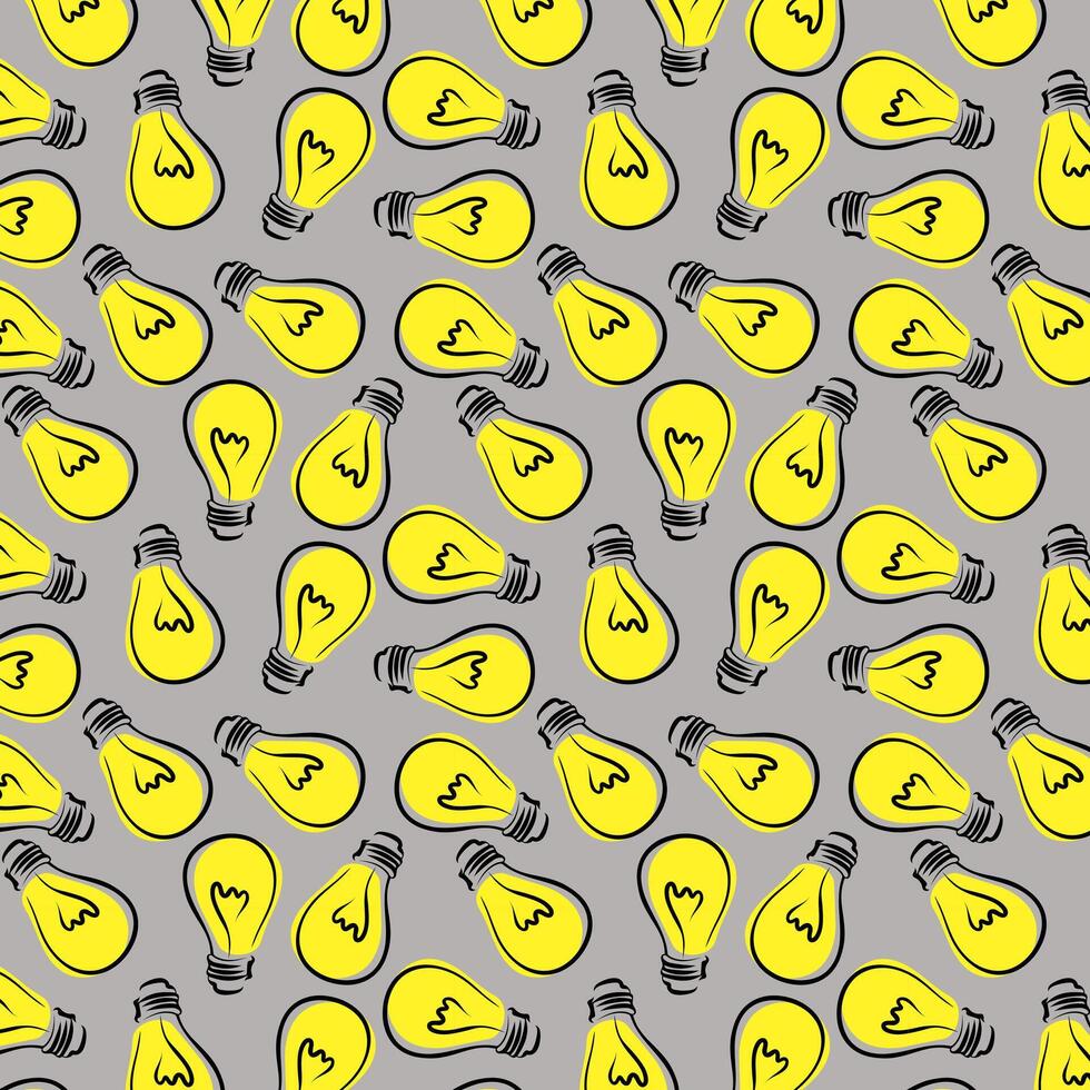 Seamless pattern with yellow light bulb on gray background. Great element of paper design. vector