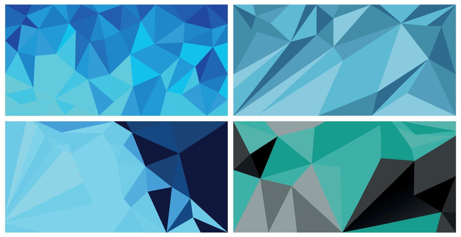 Abstract polygon background set with bright blue geometric low poly prism gradient shapes vector