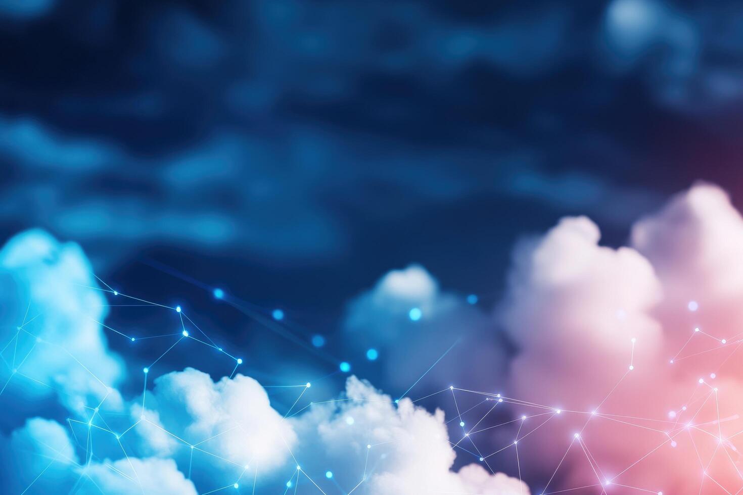 Digital network in the clouds conceptual data connection with sky and geometric patterns photo