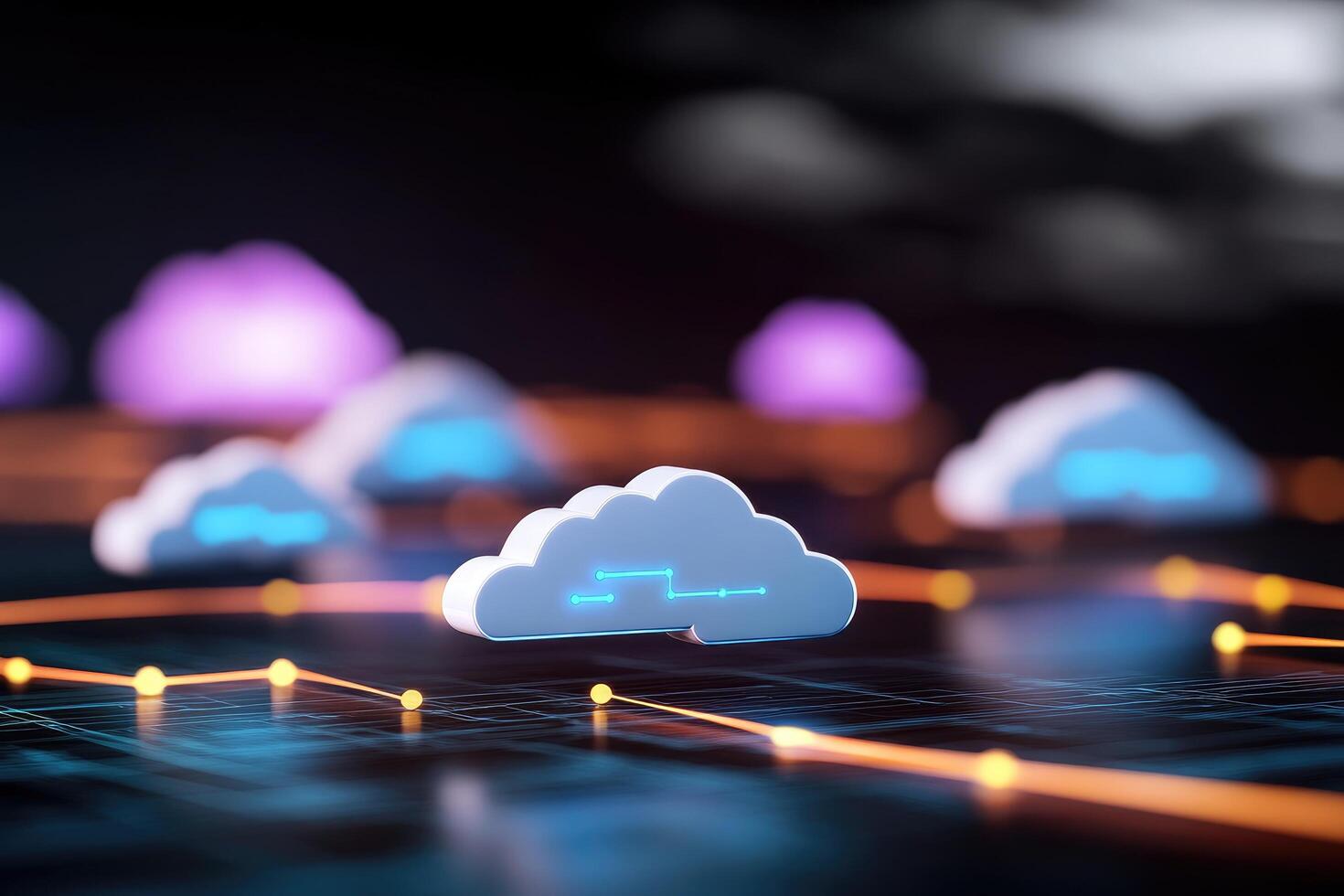 Connected cloud network 3 d render for data technology and computing concepts photo