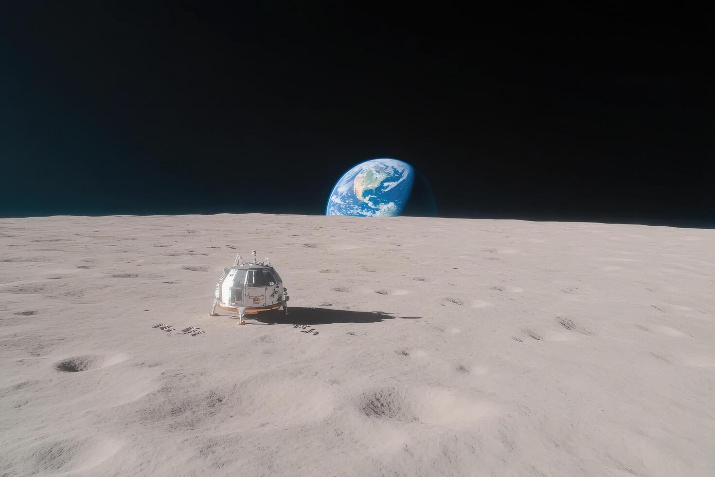 Lunar landing module on moon surface with earth view space exploration and science photo