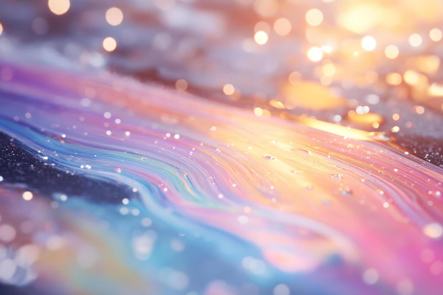 Iridescent texture surface with gradient colors and sparkling bokeh abstract macro background photo