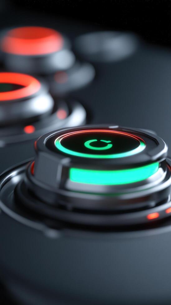 Illuminated control button with circular arrow for gaming or technology interface photo