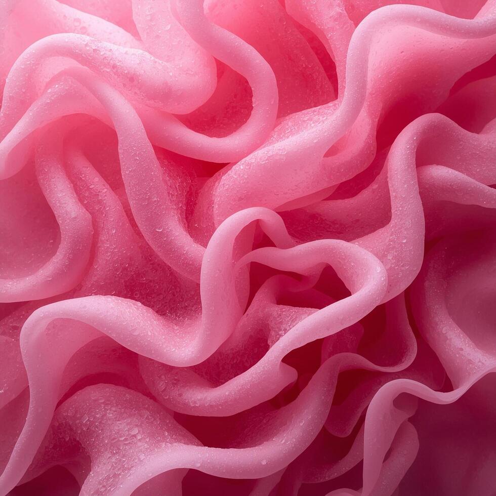 Soft pink ruffled layers with tiny dew-like droplets and gentle translucency elegant abstract macro background for beauty, food or design projects. photo