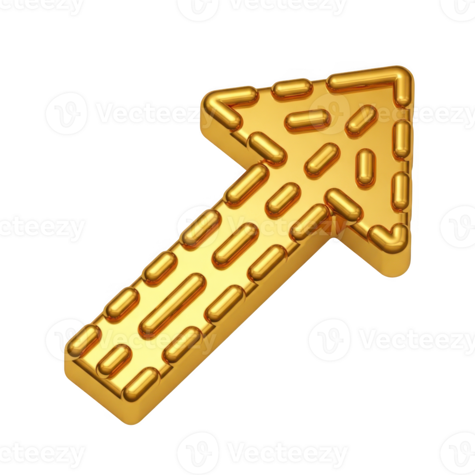 Golden textured arrow pointing up and right with subtle pattern isolated on transparent background png