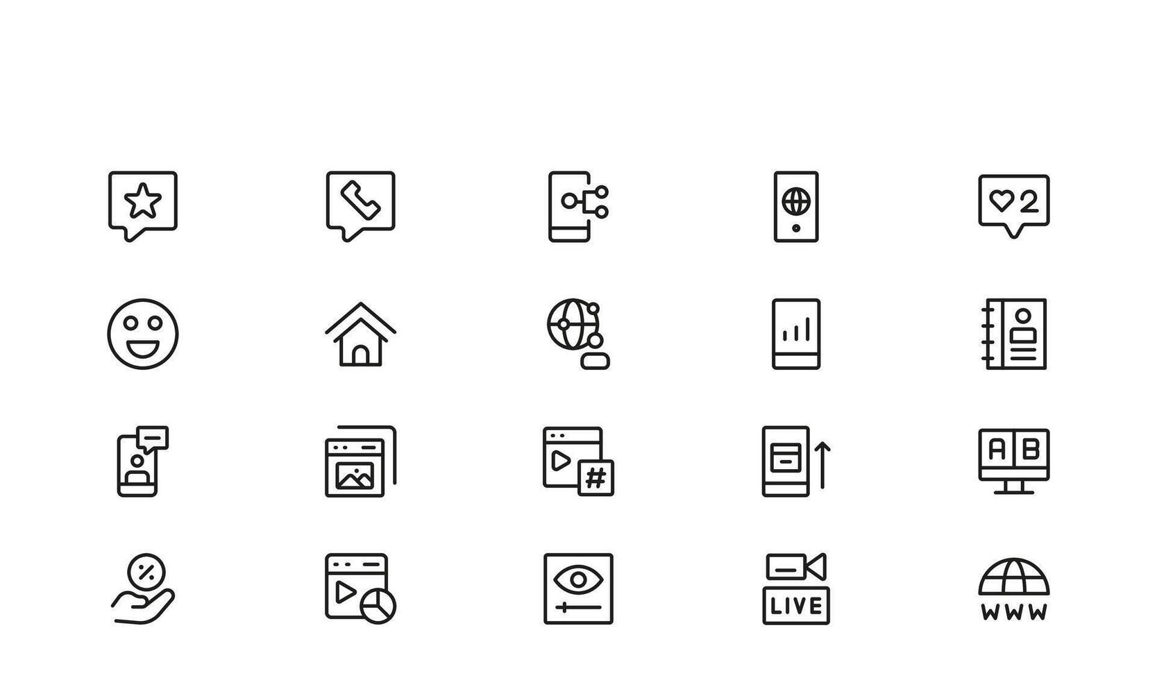 Media and Communication Digital Media and Communication Line Icon Pack with Modern Minimal Style for Broadcasting, Online Platforms, and Creative Industries vector