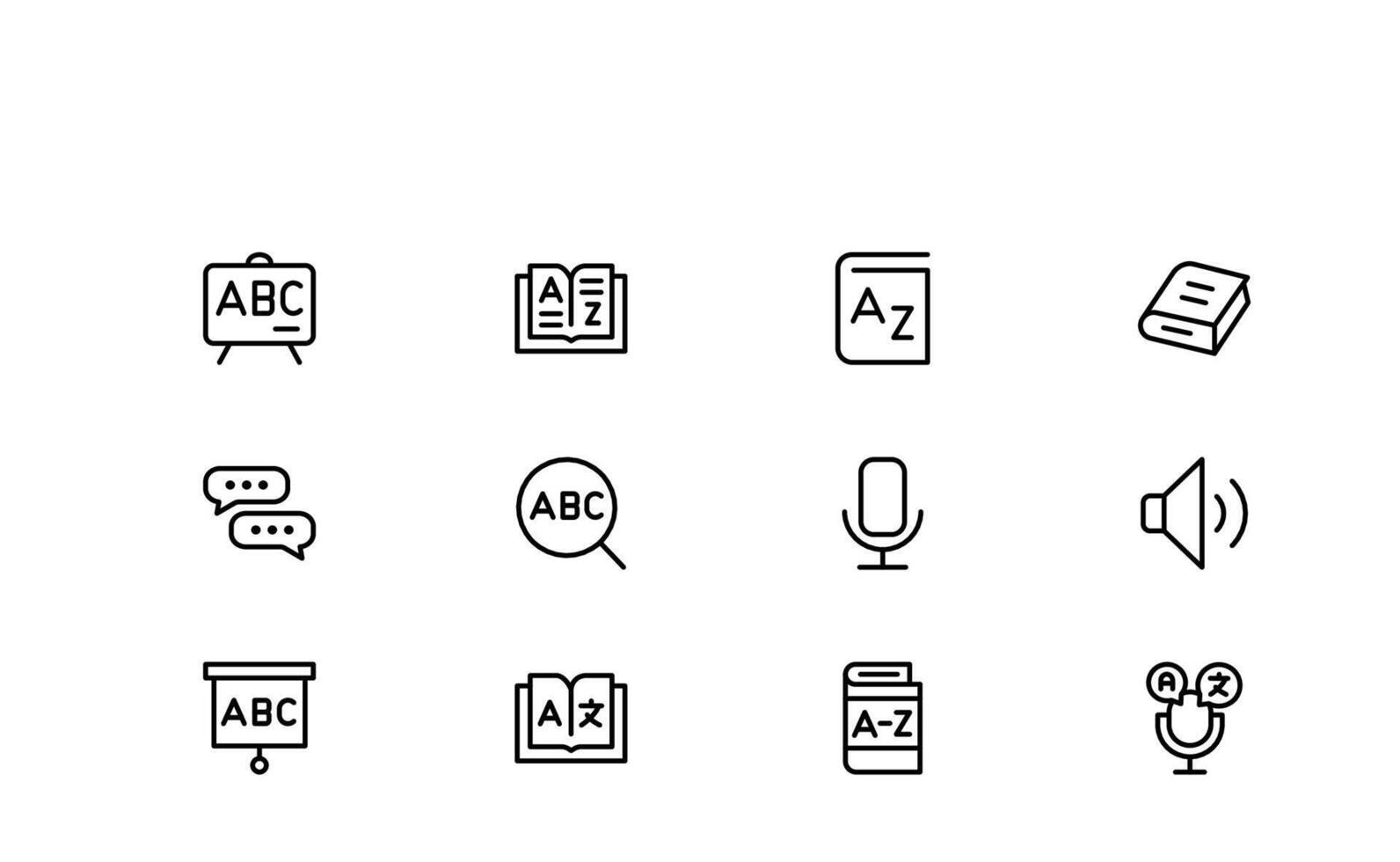 Communication and Phonology Line Icon Set featuring sleek, modern, and scalable graphics. Perfect for academic, language, and cultural visuals. vector