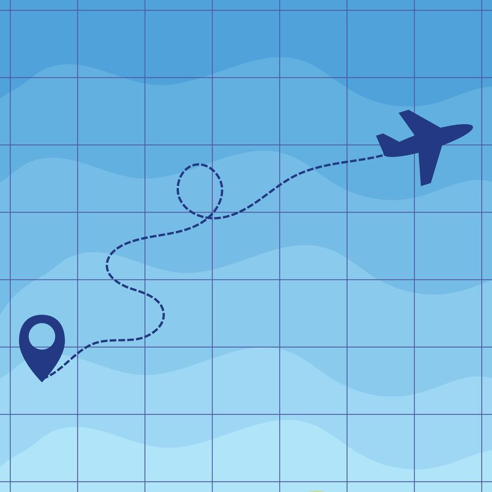 plane icon line path icon of air plane flight route with start point and dash line trace. vector