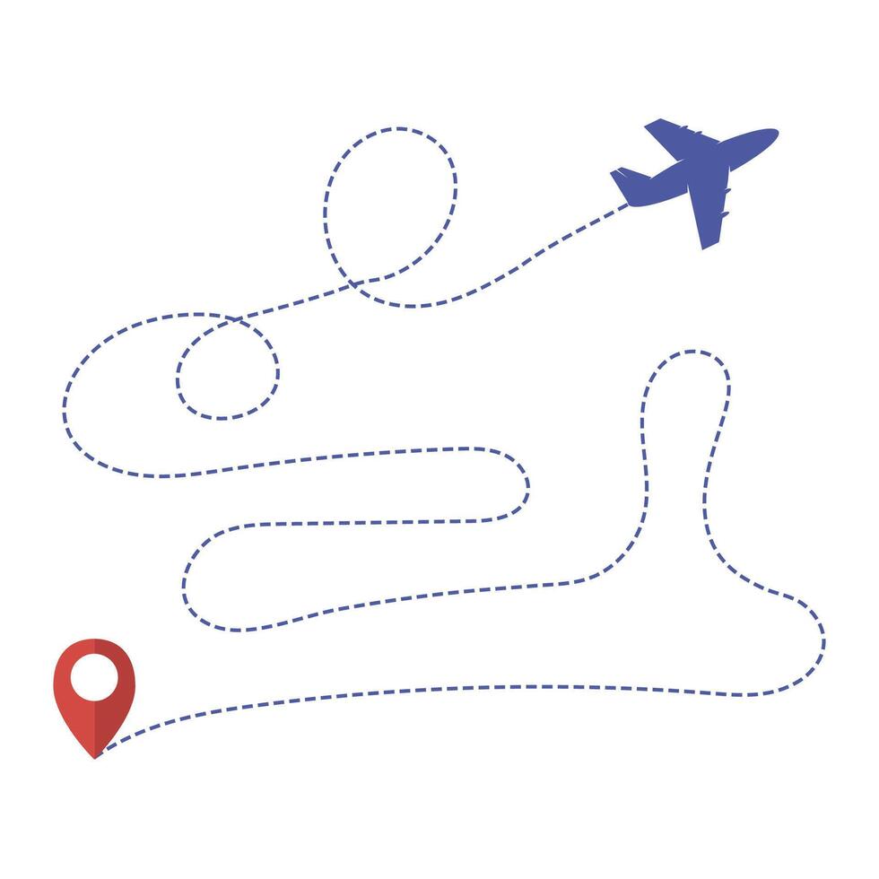 plane line path icon of air plane flight route with start point and dash line trace. vector