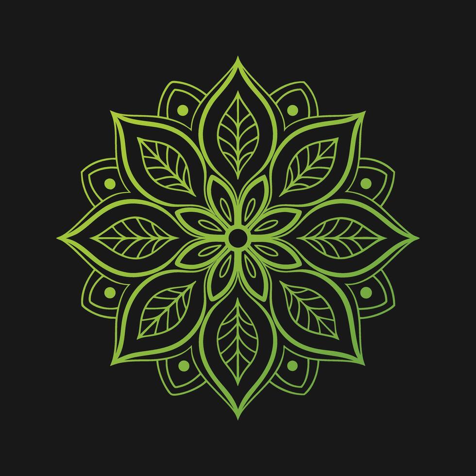 Intricate green mandala design with subtle gradient and floral elements on dark background vector