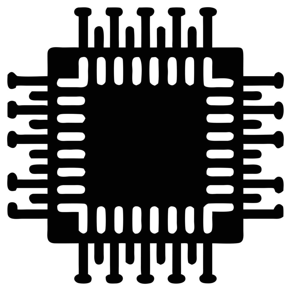 Simple Black Microchip Icon Digital Technology Processor vector