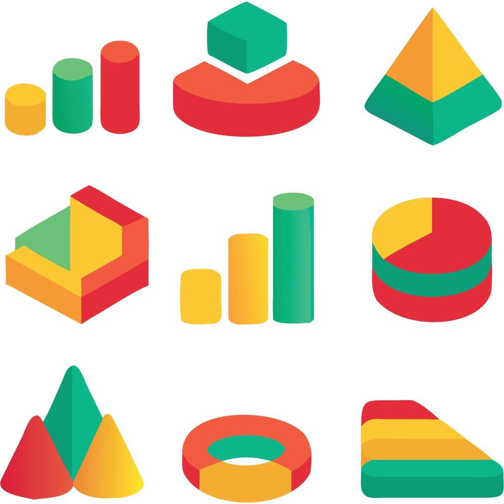 Isometric Data Visualization Infographics Charts and Graphs Collection vector