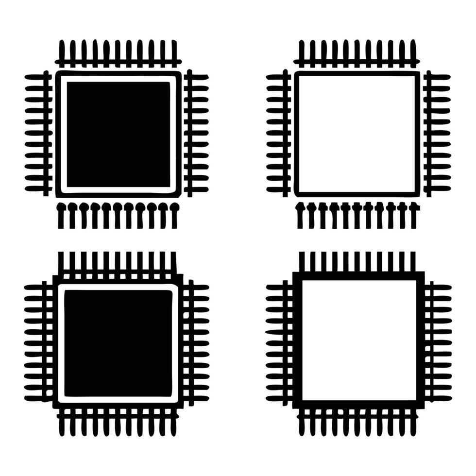 Microchip Computer Processor Icons Technology Black and White vector