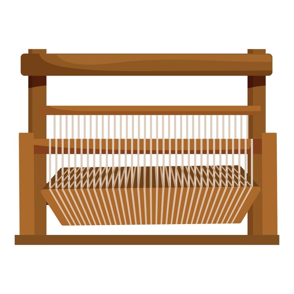 Wooden hand loom weaving machine creating fabric with threads vector