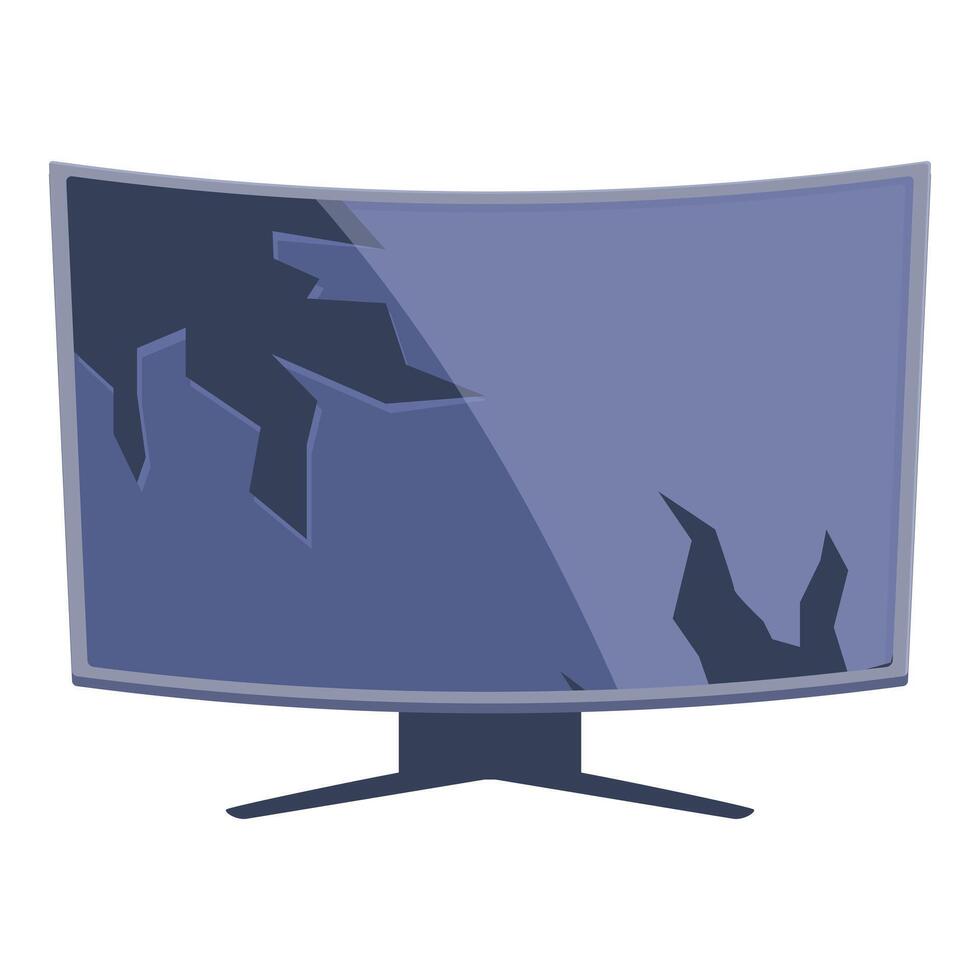 Broken curved monitor showing cracks on the screen vector