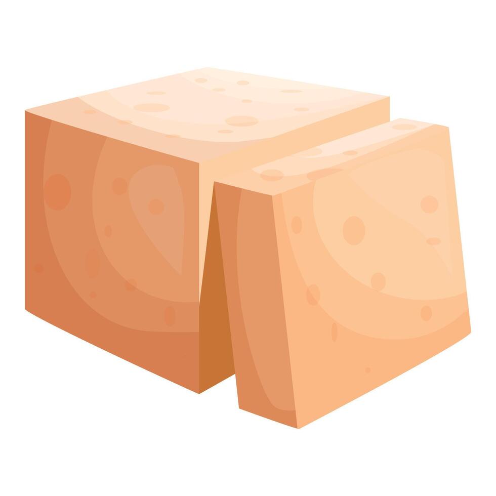 Fresh tofu cube with a slice cut off, showing light brown color and texture vector