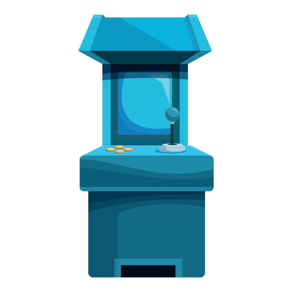 Blue arcade game machine with joystick and coins displaying gaming fun vector