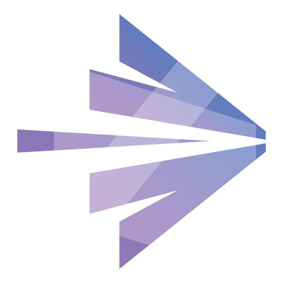 Purple and blue abstract arrow pointing right symbolizing speed and progress vector