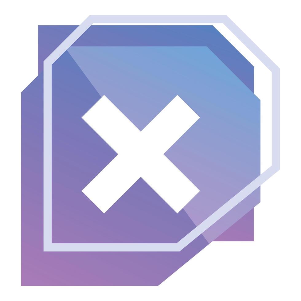 White cross sign on a purple gradient background with octagonal frame vector