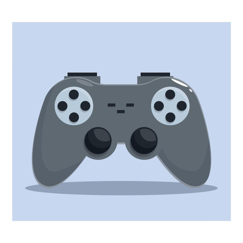 Gray gamepad controller resting on a light blue background vector