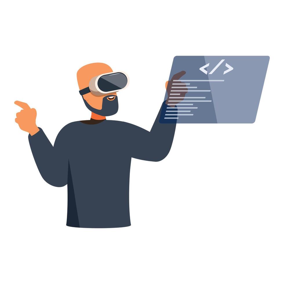 Software developer using virtual reality headset programming code vector