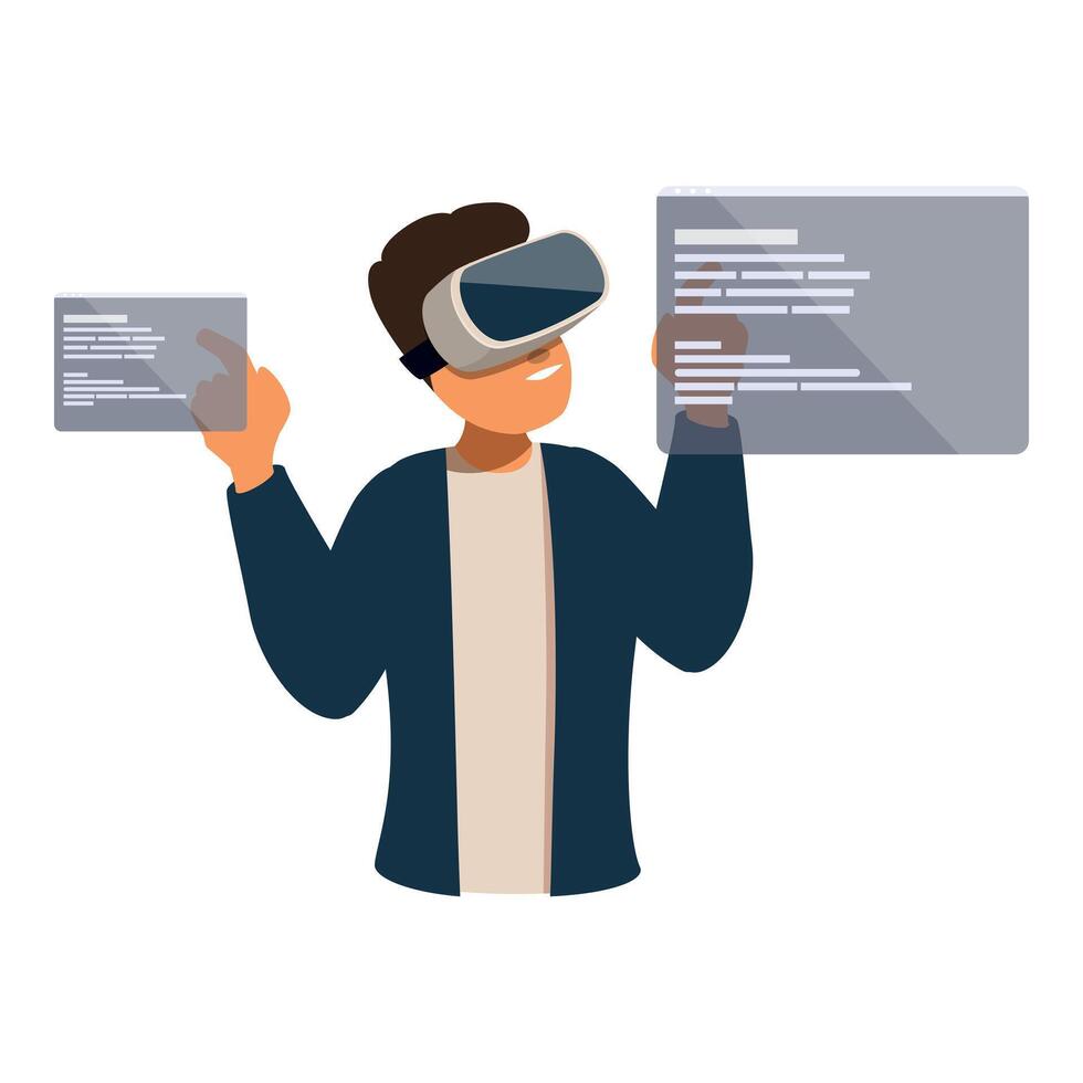 software desarrollador utilizando virtual realidad auriculares programación software código vector