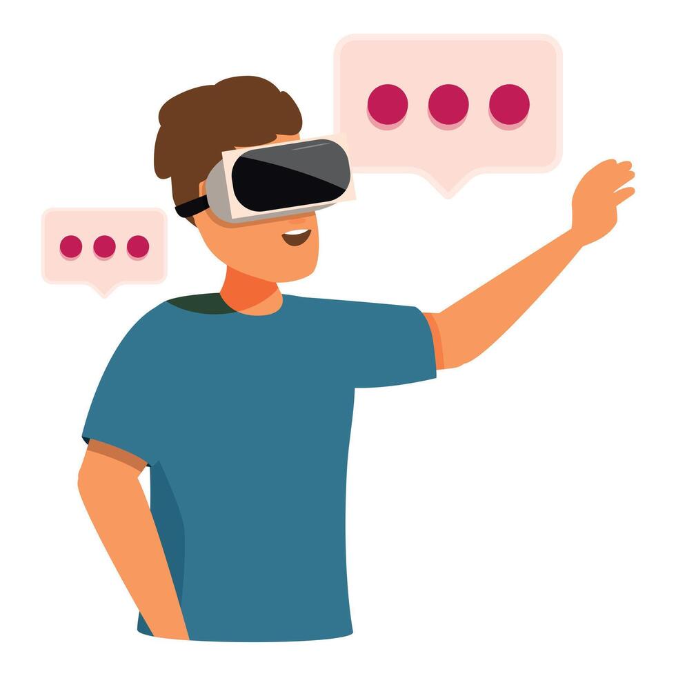 Man using virtual reality headset is interacting with speech bubbles vector