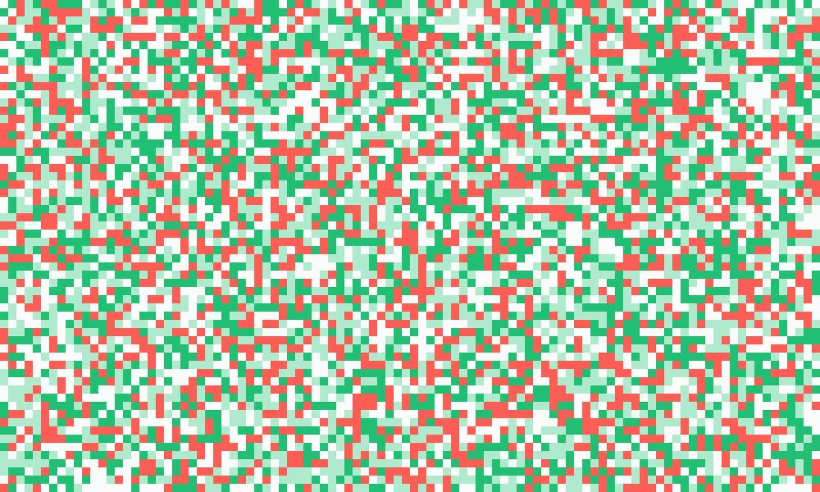Abstract pixel art background with vibrant red, green, and white squares. Ideal for websites, presentations, or textile designs. Creates a dynamic, energetic, and playful mood. vector
