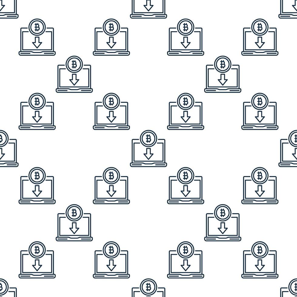 Bitcoin with Laptop Investing in BTC seamless pattern in thin line style vector