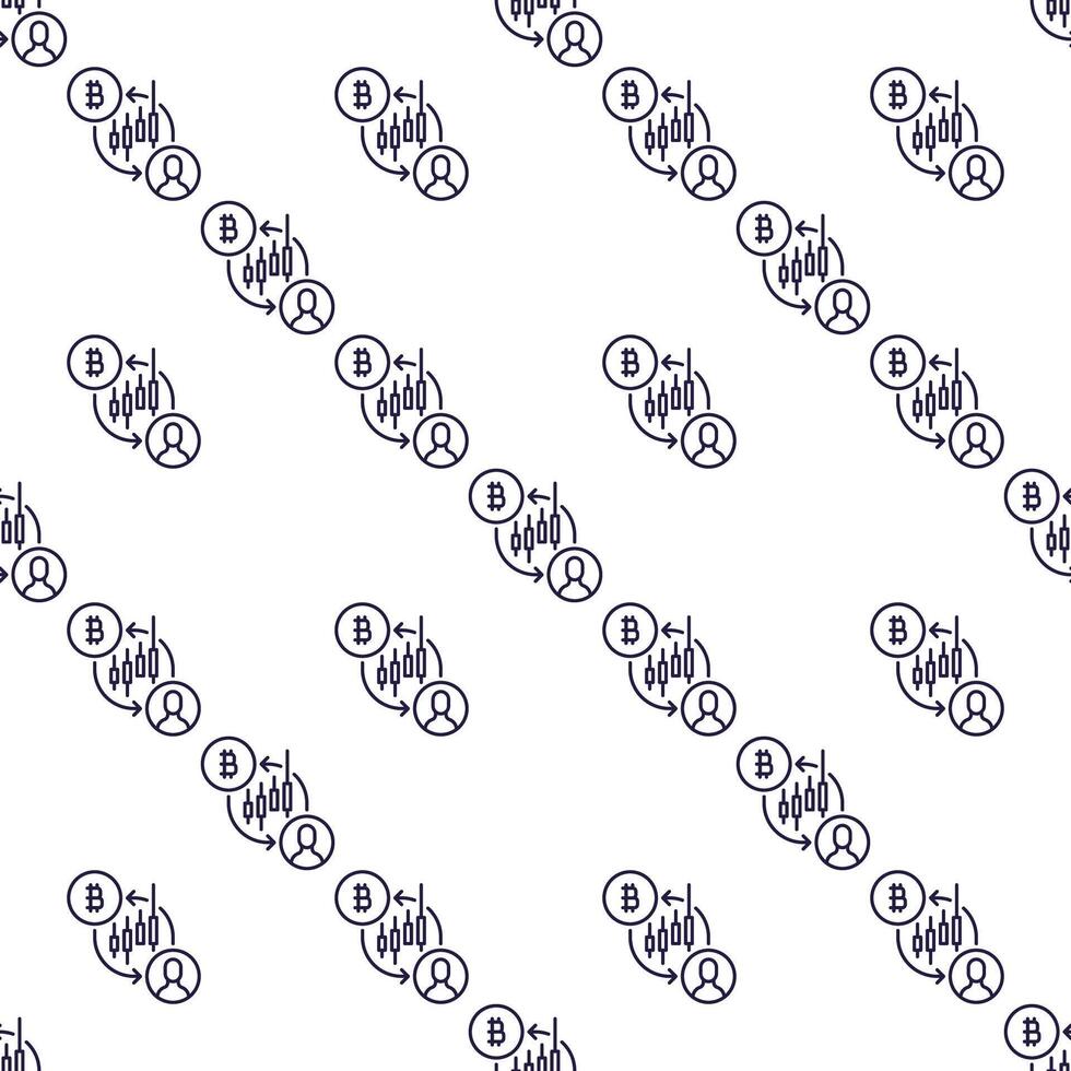 P2P man and btc sign Investing in Bitcoin seamless pattern in thin line style vector